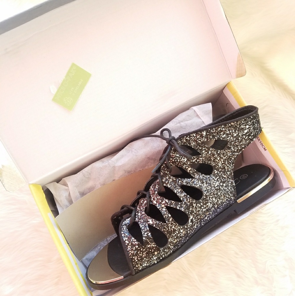 New! Glitter Gladiator Lace up Sandals Sz 10 - Picture 4 of 6